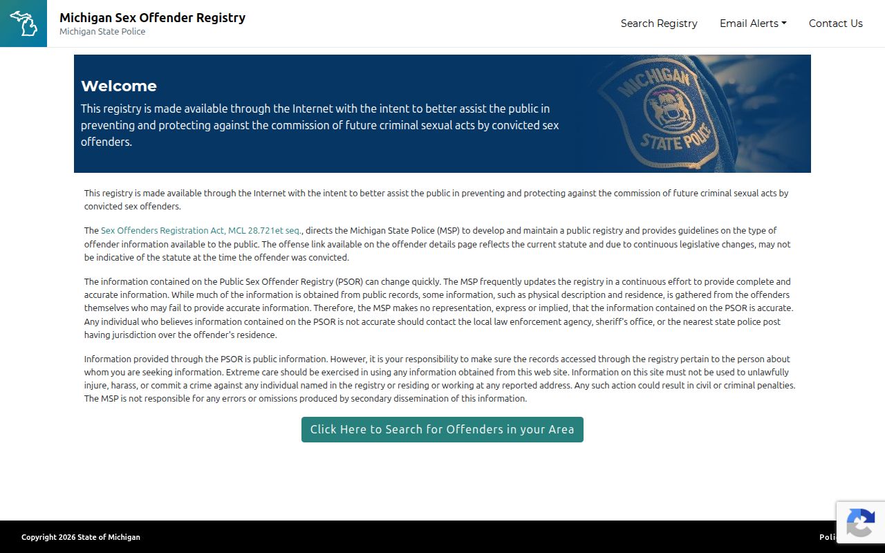 Ionia County sex offender lookup fields on Michigan PSOR