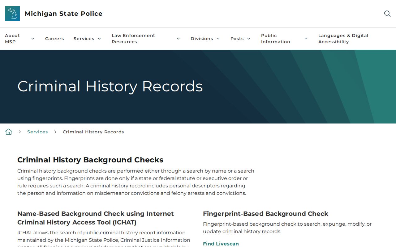 Ionia County criminal history services from Michigan State Police
