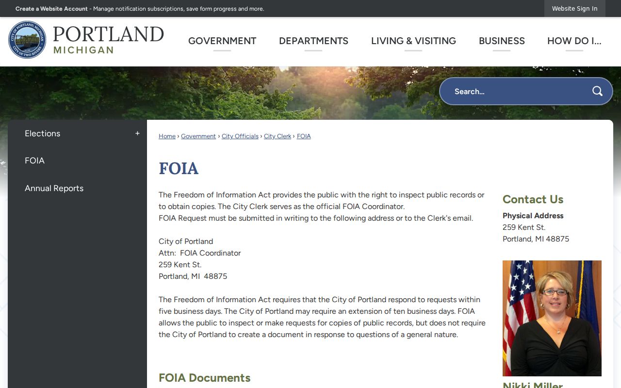 Portland criminal records FOIA source at the city clerk